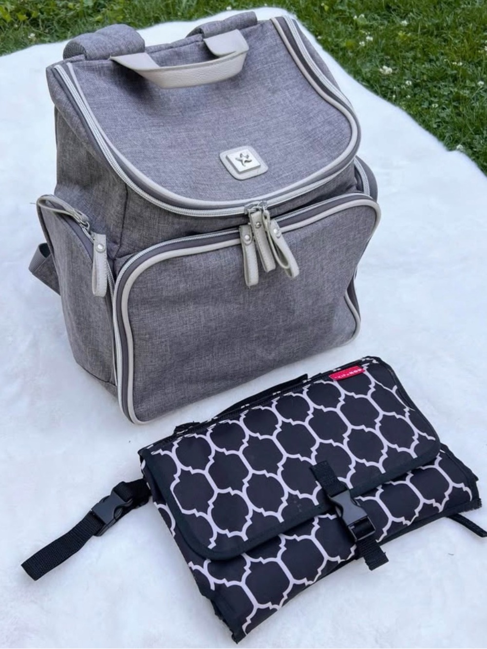 Bananafish Diaper Bag Backpack + Skip Hop Changing Pad Wallet – Gray LIKE NEW!!